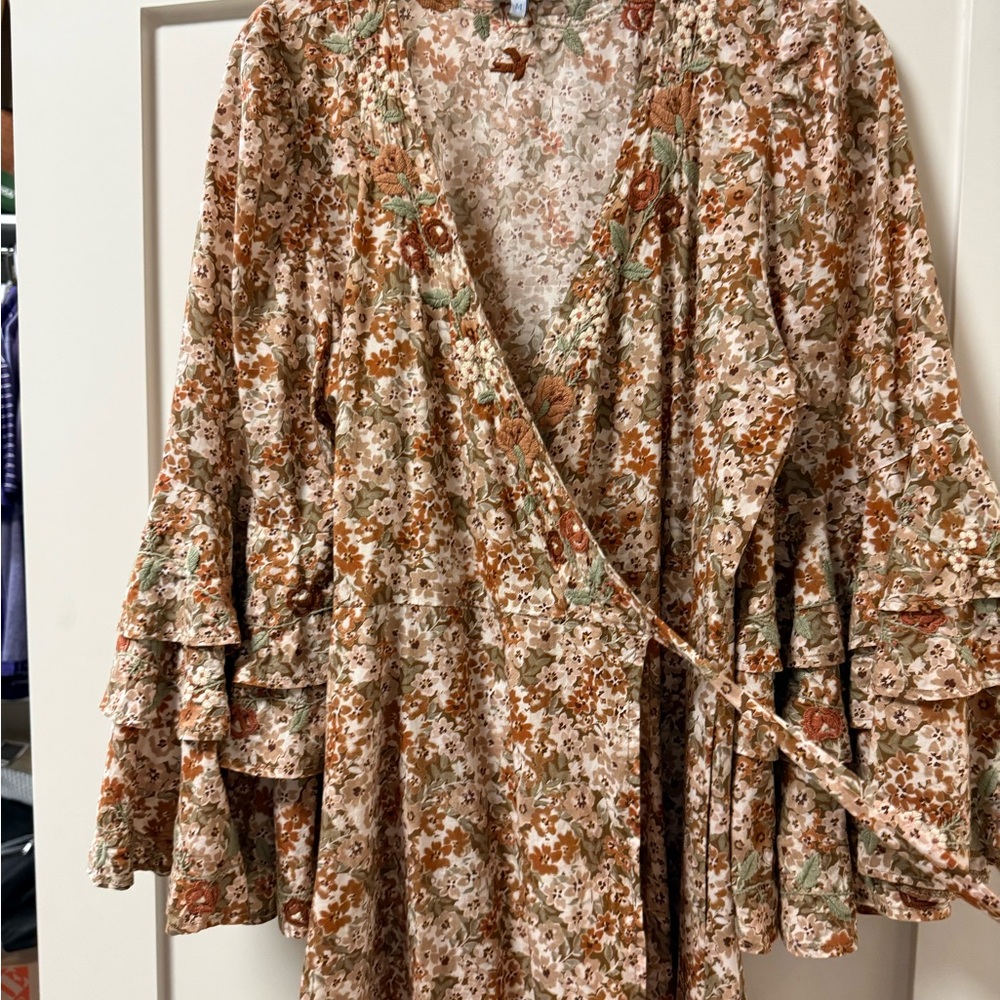 Mi Golondrina Floral Embroidered Dress in Earth Tones